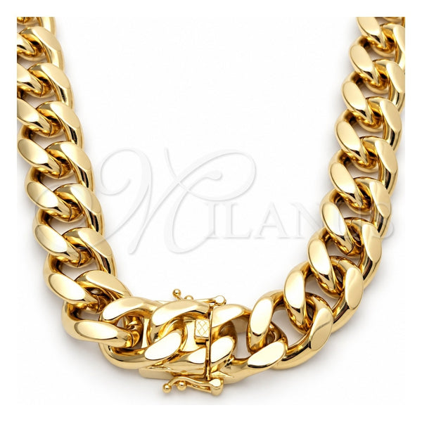 Oro Laminado Basic Necklace, Gold Filled Style Miami Cuban and Box Lock Design, Polished, Golden Finish, 03.419.0017.24 (14 MM Thickness, 24 Inches Length)