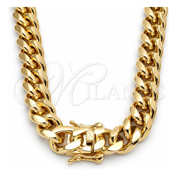 Oro Laminado Basic Necklace, Gold Filled Style Miami Cuban and Box Lock Design, Polished, Golden Finish, 03.419.0018.24 (10 MM Thickness, 24 Inches Length)
