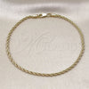 Oro Laminado Basic Anklet, Gold Filled Style Rope Design, Polished, Golden Finish, 5.222.036.10 (02 MM Thickness, 10 Inches Length)