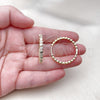 Oro Laminado Huggie Hoop, Gold Filled Style Heart Design, with White Micro Pave, Polished, Golden Finish, 02.204.0033.30