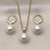 Oro Laminado Earring and Pendant Adult Set, Gold Filled Style Ball Design, with Ivory Mother of Pearl, Polished, Golden Finish, 10.213.0025