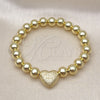 Oro Laminado Fancy Bracelet, Gold Filled Style Heart and Ball Design, Matte Finish, Golden Finish, 03.341.0230.07 (08 MM Thickness, 8 Inches Length)