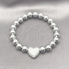 Rhodium Plated Fancy Bracelet, Heart and Ball Design, Matte Finish, Rhodium Finish, 03.341.0230.1.07