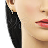 Oro Laminado Stud Earring, Gold Filled Style Cross Design, with White Micro Pave, Polished, Golden Finish, 02.341.0222