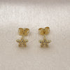 Oro Laminado Stud Earring, Gold Filled Style Flower Design, with White Micro Pave, Polished, Golden Finish, 02.341.0224