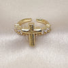 Oro Laminado Multi Stone Ring, Gold Filled Style Cross Design, with White Cubic Zirconia, Polished, Golden Finish, 01.341.0153.1 (One size fits all)