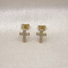 Oro Laminado Stud Earring, Gold Filled Style Cross Design, with White Micro Pave, Polished, Golden Finish, 02.213.0748