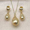 Oro Laminado Earring and Pendant Adult Set, Gold Filled Style Teardrop and Hollow Design, Polished, Golden Finish, 10.341.0010