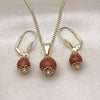 Oro Laminado Earring and Pendant Adult Set, Gold Filled Style Ball Design, with Brown Goldstone Venturina, Polished, Golden Finish, 10.341.0011