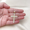 Oro Laminado Religious Pendant, Gold Filled Style Cross and Baguette Design, with White Cubic Zirconia, Polished, Golden Finish, 05.213.0152