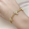 Oro Laminado Fancy Bracelet, Gold Filled Style Guadalupe and Bismark Design, with White Micro Pave, Polished, Golden Finish, 03.411.0045.07 (05 MM Thickness, 7 Inches Length)