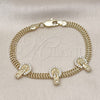 Oro Laminado Fancy Bracelet, Gold Filled Style Guadalupe and Bismark Design, with White Micro Pave, Polished, Golden Finish, 03.411.0045.07 (05 MM Thickness, 7 Inches Length)