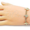 Oro Laminado Fancy Bracelet, Gold Filled Style San Judas and Bismark Design, with White Micro Pave, Polished, Golden Finish, 03.411.0046.07 (05 MM Thickness, 7 Inches Length)