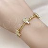Oro Laminado Fancy Bracelet, Gold Filled Style San Judas and Bismark Design, with White Micro Pave, Polished, Golden Finish, 03.411.0046.07 (05 MM Thickness, 7 Inches Length)