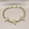 Oro Laminado Fancy Bracelet, Gold Filled Style San Judas and Bismark Design, with White Micro Pave, Polished, Golden Finish, 03.411.0046.07 (05 MM Thickness, 7 Inches Length)