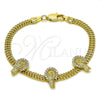 Oro Laminado Fancy Bracelet, Gold Filled Style San Judas and Bismark Design, with White Micro Pave, Polished, Golden Finish, 03.411.0046.07 (05 MM Thickness, 7 Inches Length)