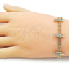 Oro Laminado Fancy Bracelet, Gold Filled Style San Judas and Bismark Design, with White Micro Pave, Polished, Golden Finish, 03.411.0047.07 (05 MM Thickness, 7 Inches Length)