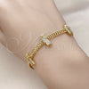 Oro Laminado Fancy Bracelet, Gold Filled Style San Judas and Bismark Design, with White Micro Pave, Polished, Golden Finish, 03.411.0047.07 (05 MM Thickness, 7 Inches Length)