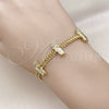 Oro Laminado Fancy Bracelet, Gold Filled Style San Judas and Bismark Design, with White Micro Pave, Polished, Golden Finish, 03.411.0048.07 (05 MM Thickness, 7 Inches Length)