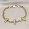 Oro Laminado Fancy Bracelet, Gold Filled Style San Judas and Bismark Design, with White Micro Pave, Polished, Golden Finish, 03.411.0048.07 (05 MM Thickness, 7 Inches Length)