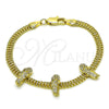 Oro Laminado Fancy Bracelet, Gold Filled Style San Judas and Bismark Design, with White Micro Pave, Polished, Golden Finish, 03.411.0048.07 (05 MM Thickness, 7 Inches Length)
