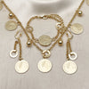 Oro Laminado Necklace, Bracelet and Earring, Gold Filled Style Coin and Rolo Design, Polished, Golden Finish, 06.372.0078