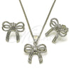 Rhodium Gold Filled Earring and Pendant Adult Set, Bow Design, Polished, Rhodium Finish, 10.163.0037.1