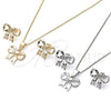 Rhodium Gold Filled Earring and Pendant Adult Set, Bow Design, Polished, Rhodium Finish, 10.163.0038.1