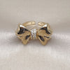 Oro Laminado Multi Stone Ring, Gold Filled Style Bow Design, with White Cubic Zirconia, Polished, Golden Finish, 01.60.0023 (One size fits all)