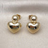 Oro Laminado Stud Earring, Gold Filled Style Heart and Ball Design, Polished, Golden Finish, 02.60.0159