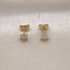 Oro Laminado Stud Earring, Gold Filled Style with White Cubic Zirconia, Polished, Golden Finish, 02.60.0164