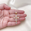 Oro Laminado Religious Pendant, Gold Filled Style Cross Design, with White Cubic Zirconia, Polished, Golden Finish, 05.342.0225