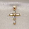 Oro Laminado Religious Pendant, Gold Filled Style Cross Design, with White Cubic Zirconia, Polished, Golden Finish, 05.342.0225