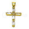 Oro Laminado Religious Pendant, Gold Filled Style Cross Design, with White Cubic Zirconia, Polished, Golden Finish, 05.342.0225