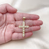 Oro Laminado Religious Pendant, Gold Filled Style Cross and Four-leaf Clover Design, with White Micro Pave, Polished, Golden Finish, 05.342.0227