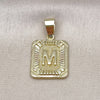 Oro Laminado Fancy Pendant, Gold Filled Style Initials Design, Diamond Cutting Finish, Golden Finish, 05.411.0037