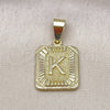 Oro Laminado Fancy Pendant, Gold Filled Style Initials Design, Diamond Cutting Finish, Golden Finish, 05.411.0043