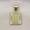 Oro Laminado Fancy Pendant, Gold Filled Style Initials Design, Diamond Cutting Finish, Golden Finish, 05.411.0043