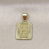 Oro Laminado Fancy Pendant, Gold Filled Style Initials Design, Diamond Cutting Finish, Golden Finish, 05.411.0048