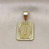 Oro Laminado Fancy Pendant, Gold Filled Style Initials Design, Diamond Cutting Finish, Golden Finish, 05.411.0051