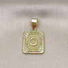 Oro Laminado Fancy Pendant, Gold Filled Style Initials Design, Diamond Cutting Finish, Golden Finish, 05.411.0052