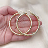 Oro Laminado Large Hoop, Gold Filled Style Hollow Design, Diamond Cutting Finish, Golden Finish, 02.213.0762.60