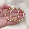 Oro Laminado Large Hoop, Gold Filled Style Hollow Design, Diamond Cutting Finish, Golden Finish, 02.213.0762.60