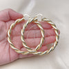 Oro Laminado Extra Large Hoop, Gold Filled Style Twist and Hollow Design, Diamond Cutting Finish, Golden Finish, 02.170.0490.70