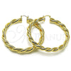 Oro Laminado Extra Large Hoop, Gold Filled Style Twist and Hollow Design, Diamond Cutting Finish, Golden Finish, 02.170.0490.70