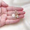 Oro Laminado Religious Pendant, Gold Filled Style Cross and San Benito Design, with White Micro Pave and Garnet Crystal, Polished, Golden Finish, 05.213.0169
