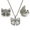 Rhodium Gold Filled Earring and Pendant Adult Set, Bow Design, Polished, Rhodium Finish, 10.60.0004.1