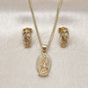 Oro Laminado Earring and Pendant Adult Set, Gold Filled Style Guadalupe Design, Polished, Golden Finish, 10.60.0005