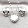 Rhodium Gold Filled Earring and Pendant Adult Set, Heart and Hollow Design, Polished, Rhodium Finish, 10.195.0071.1
