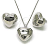 Rhodium Gold Filled Earring and Pendant Adult Set, Heart and Hollow Design, Polished, Rhodium Finish, 10.195.0071.1
